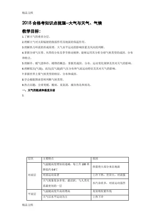 最新地理知识点梳理--大气与天气、气候