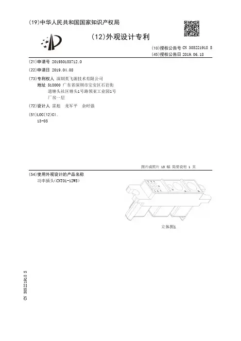 【CN305221918S】功率插头CNT0112WS【专利】
