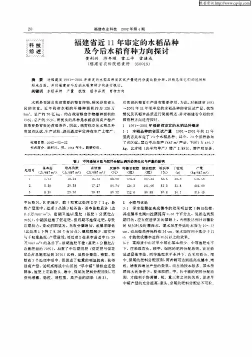 福建省近11年审定的水稻品种及今后水稻育种方向探讨
