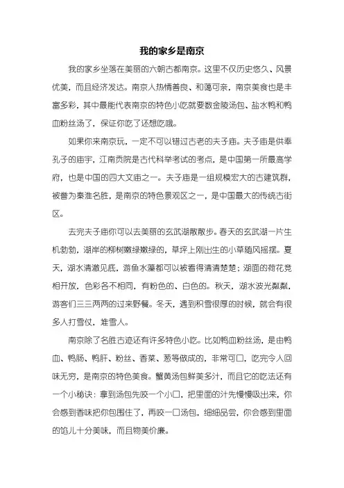 四年级作文：我的家乡是南京作文600字
