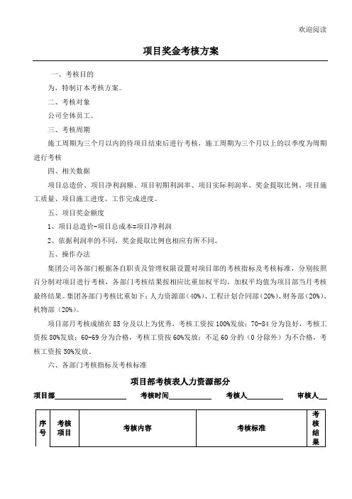 项目奖金分配方案