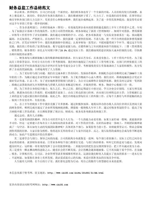 财务总监工作总结范文