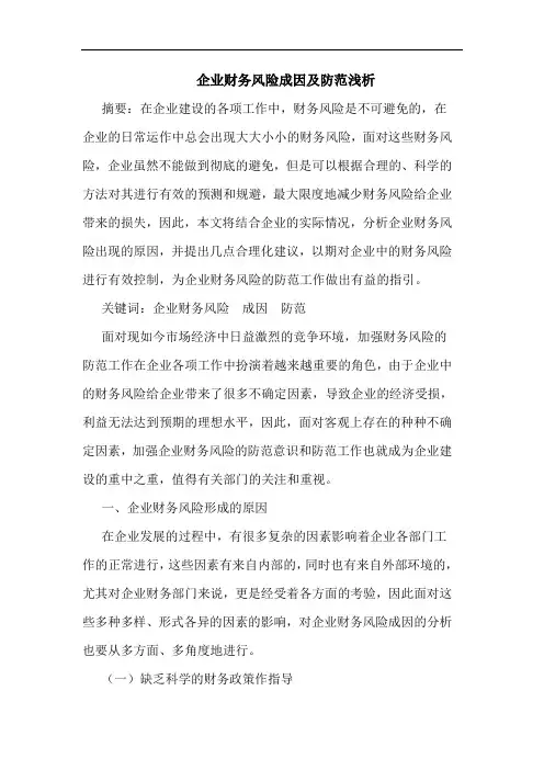 企业财务风险成因及防范浅析