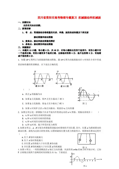 四川省资阳市高考物理专题复习 机械振动和机械波