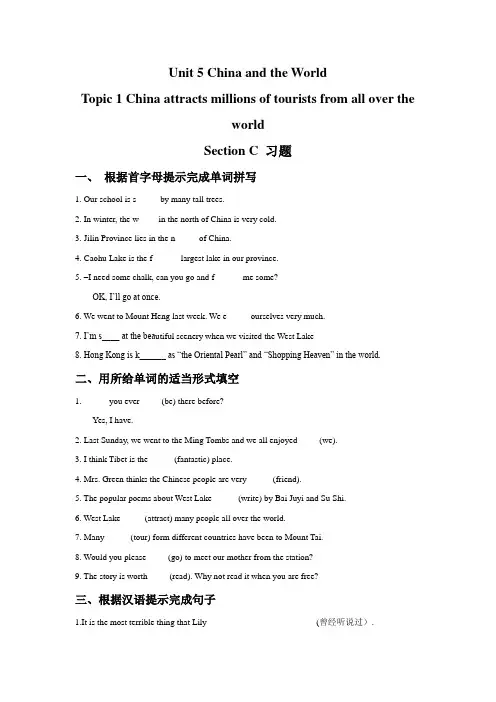 仁爱版九年级英语下册Unit 5 Topic 1 Section C练习题