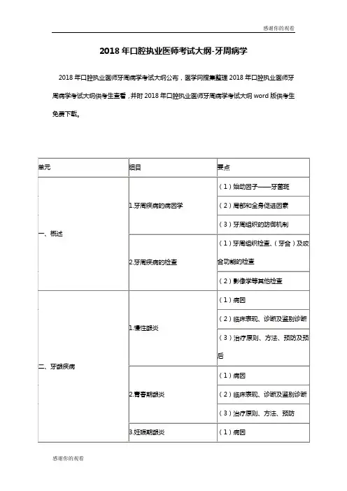 2018年口腔执业医师考试大纲牙周病学 .doc