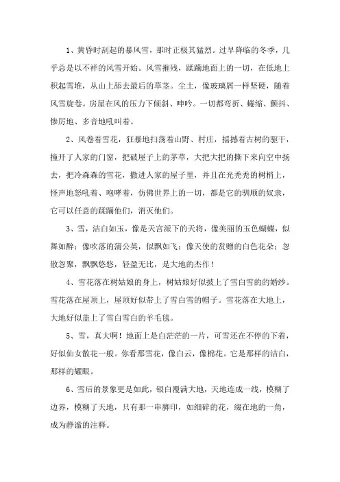 描写下雪后的句子精选