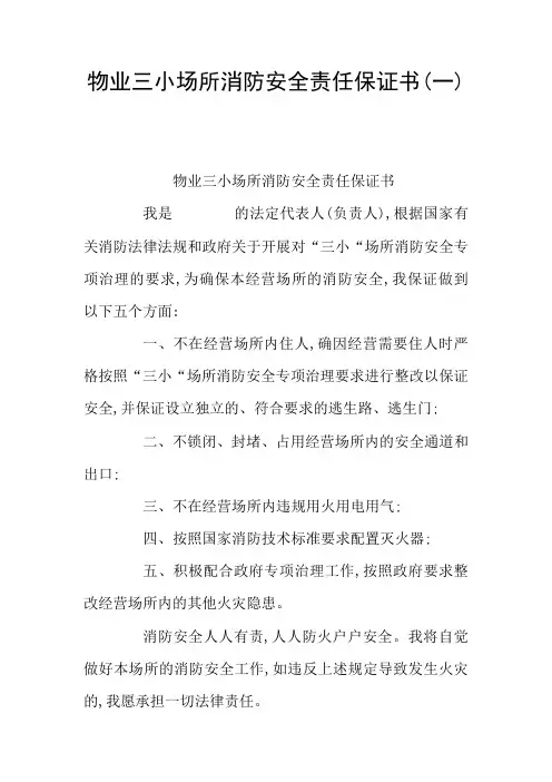 物业三小场所消防安全责任保证书(一)