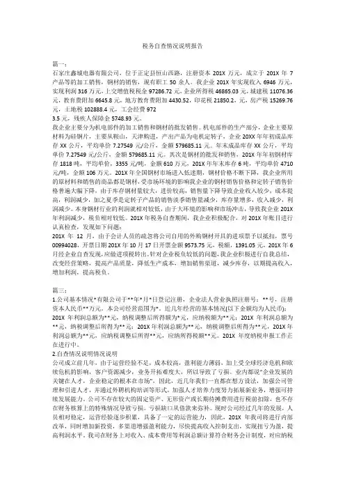 税务自查情况说明报告