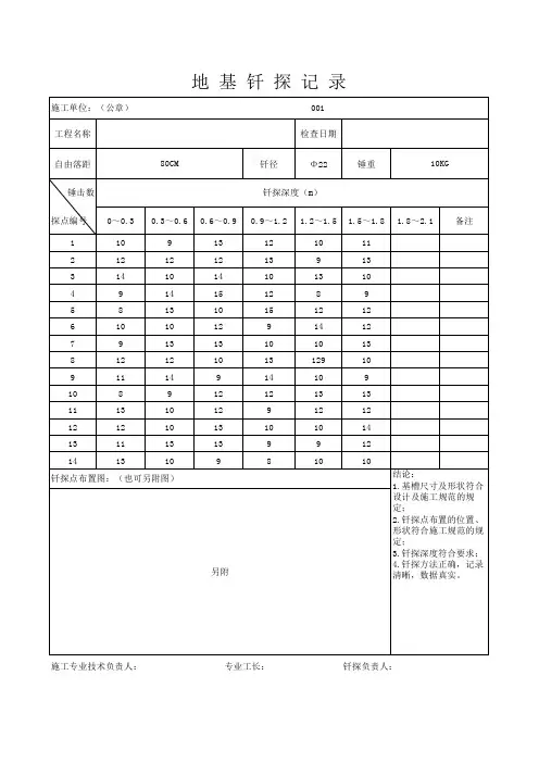 地基钎探记录表