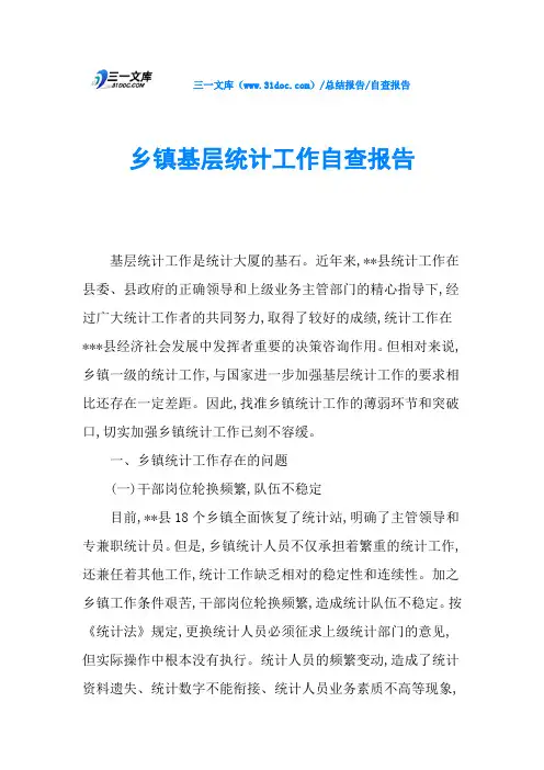 乡镇基层统计工作自查报告