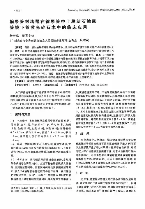 输尿管封堵器在输尿管中上段结石输尿管镜下钬激光碎石术中的临床应用