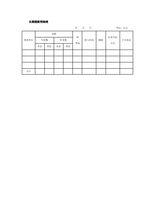 长期借款明细表模板