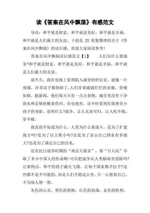 读《答案在风中飘荡》有感范文