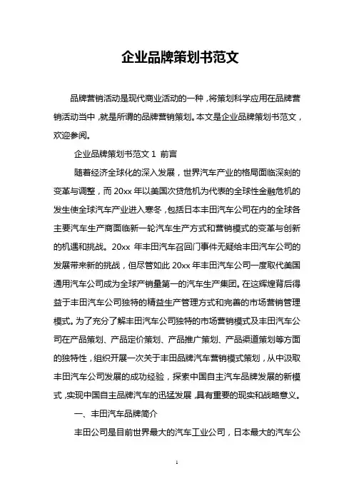 企业品牌策划书范文