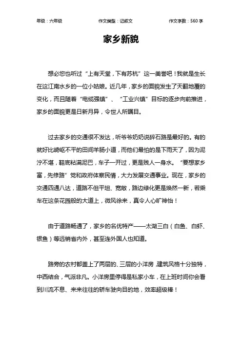 家乡新貌作文【小学六年级600字】