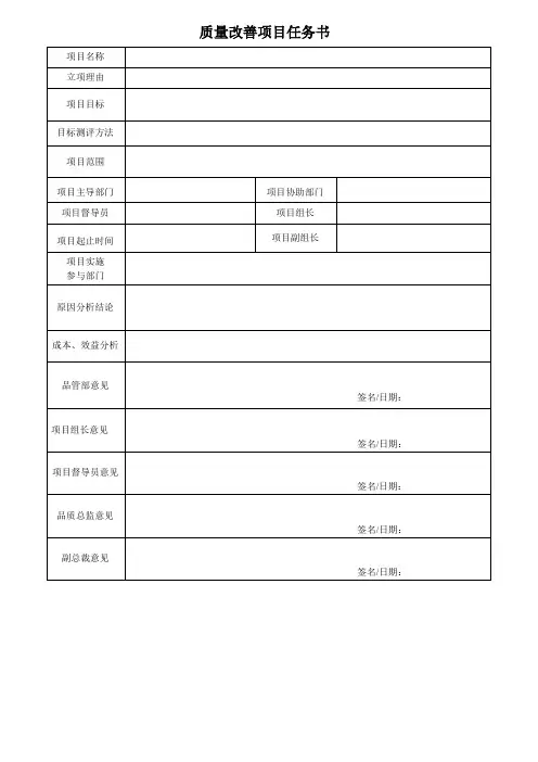 质量改善项目任务书