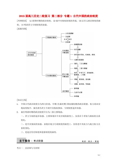 2015届高三历史二轮复习 第二部分 专题1 古代中国的政治制度
