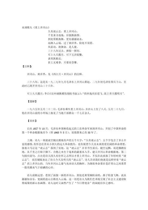 水调歌头《重上井冈山》赏析