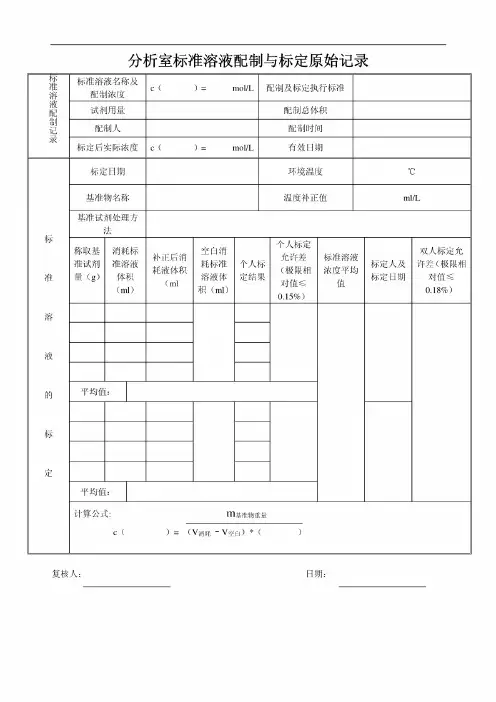 分析室标准溶液配制与标定原始记录表