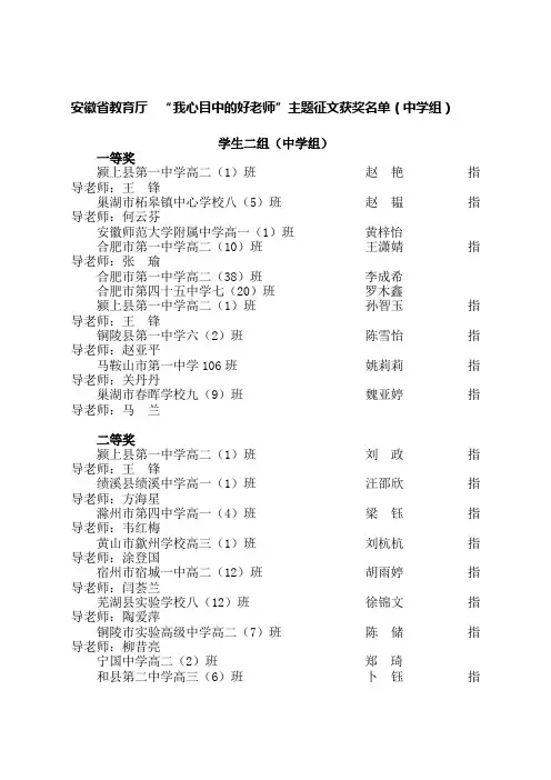 安徽省“我心目中的好老师”获奖名单汇编