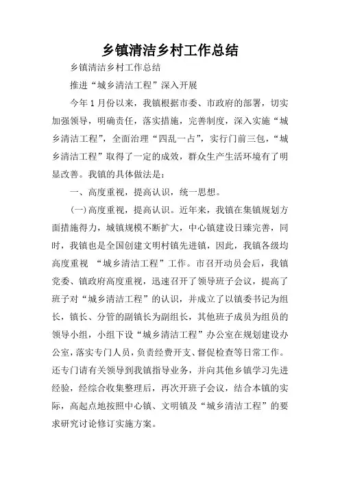 乡镇清洁乡村工作总结