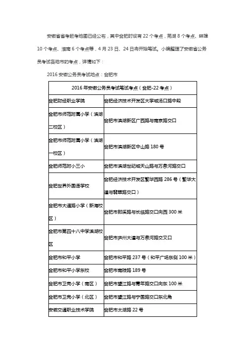 安徽省省考赶考地图已经公布