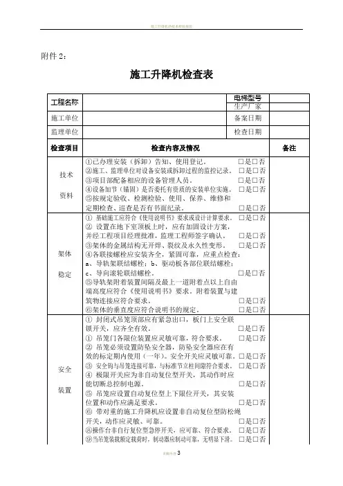 施工升降机的检查表