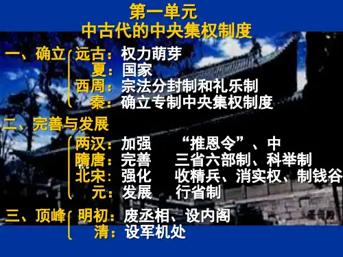 高中历史(岳麓版)必修一第一单元中国古代中央集权制度