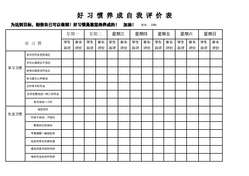 好习惯养成自我评价表