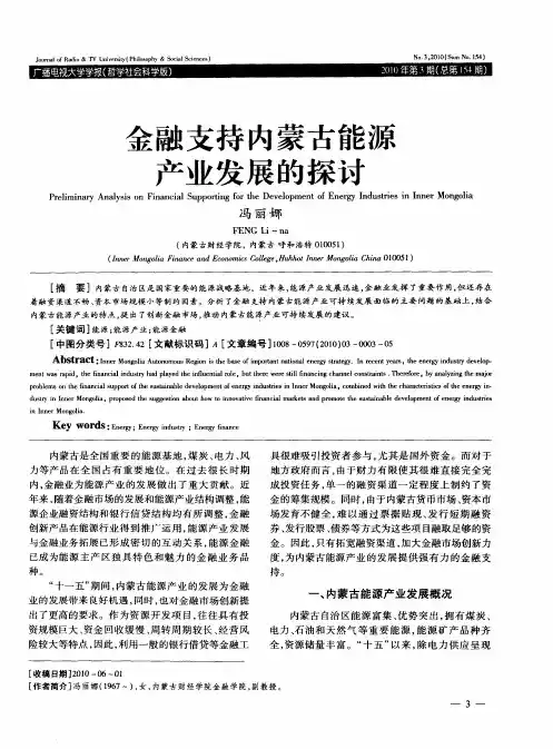 金融支持内蒙古能源产业发展的探讨