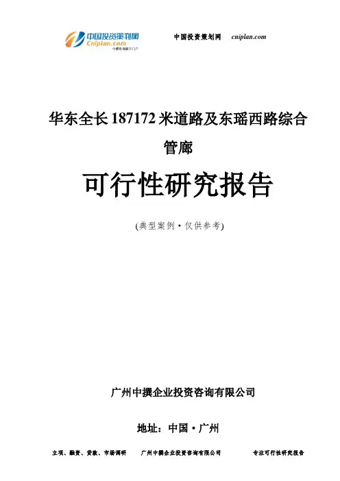 华东全长187172米道路及东瑶西路综合管廊可行性研究报告-广州中撰咨询
