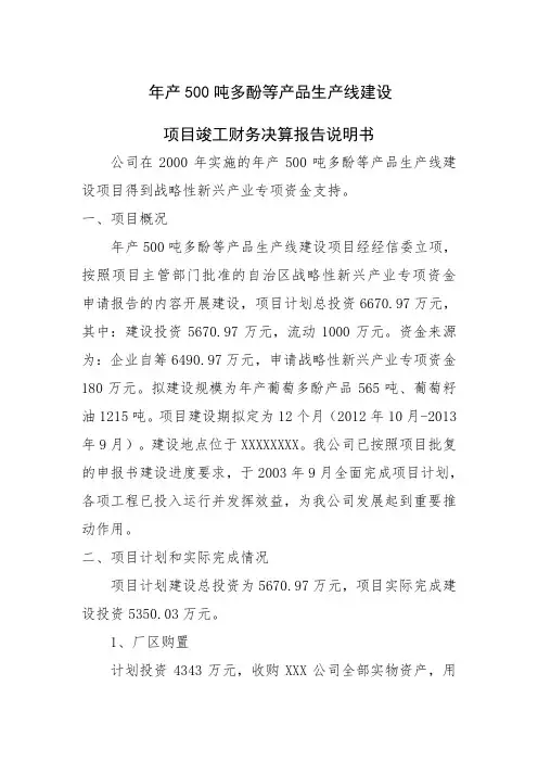 项目竣工财务决算报告