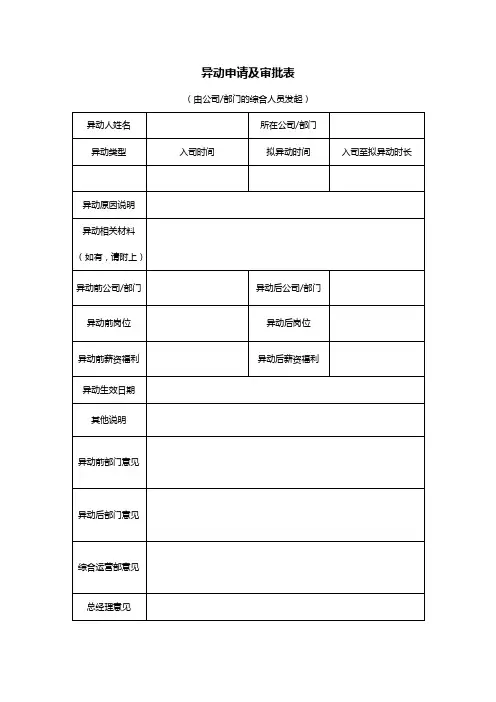 异动申请审批表(转正、调动、调薪)