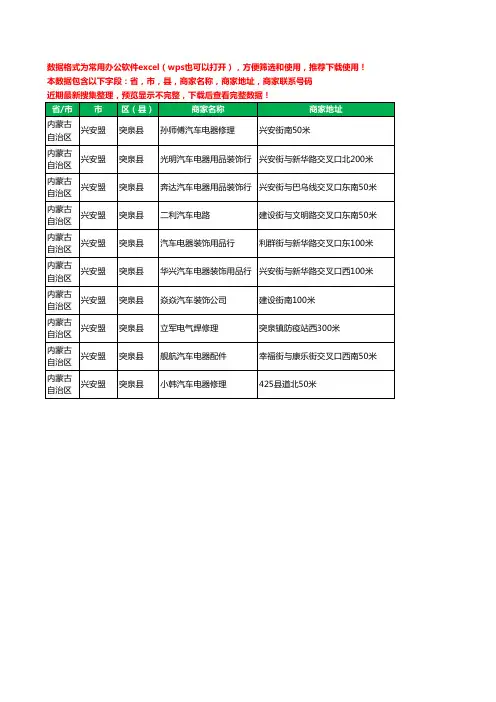 新版内蒙古自治区兴安盟突泉县汽车电器工商企业公司名录名单黄页大全10家