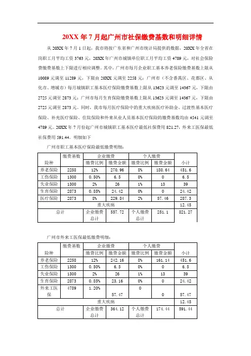 推荐-012年7月份开始广州社保缴费基数和明细详情 精品