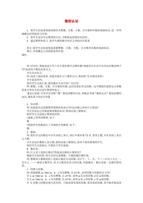 (小学教育)六年级数学下册第6单元整理与复习1数与代数数的认识教案新人教版