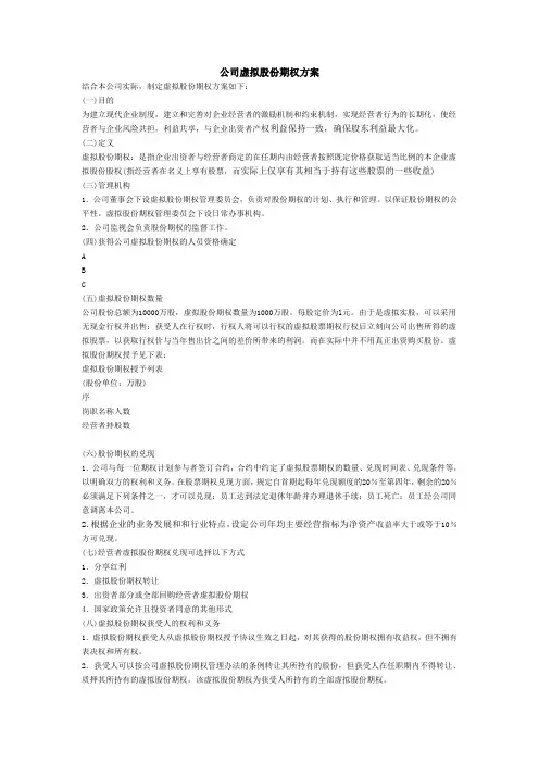 公司虚拟股份期权方案