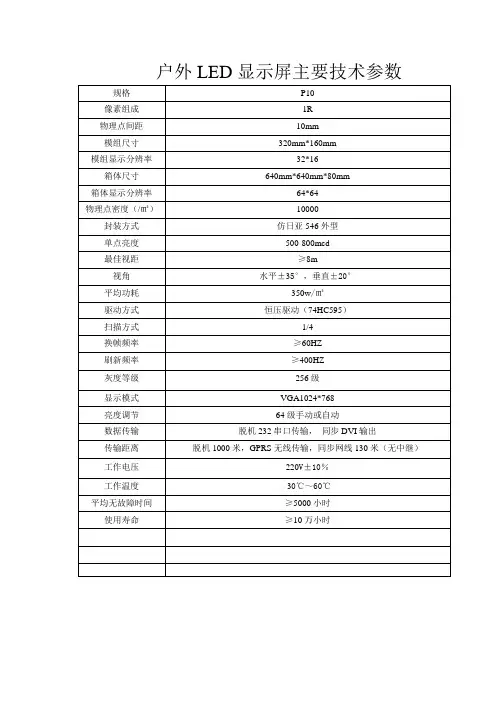 LED显示屏主要技术参数