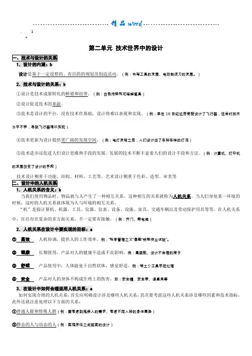 高中通用技术会考复习-重要知识点
