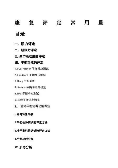 康复评定常用量表