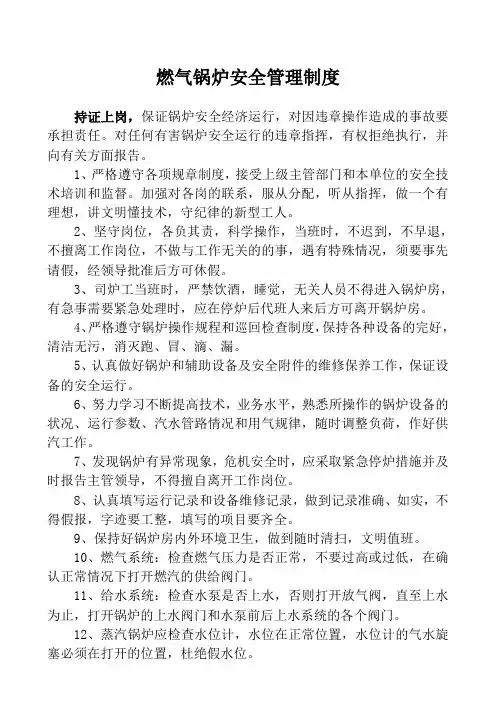 燃气锅炉管理制度