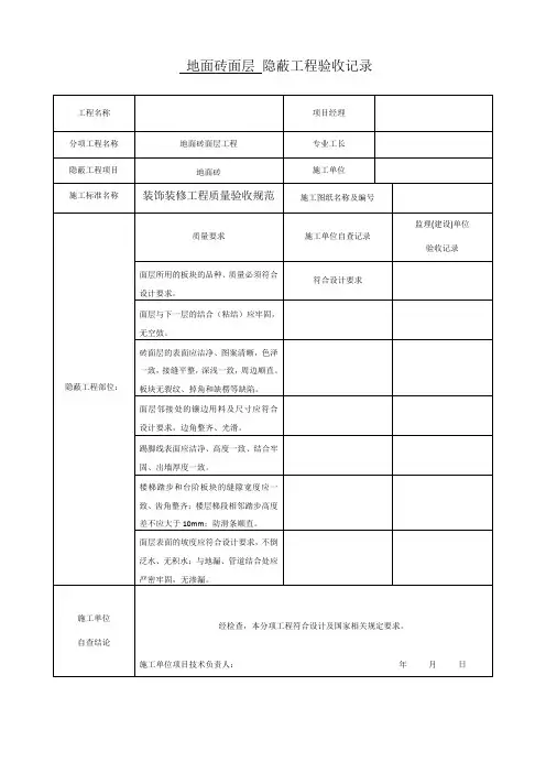 装饰装修隐蔽工程验收记录表(全套范例) 2