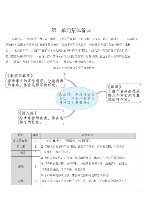 部编人教版六年级语文下册第1课《北京的春节》教案及教学反思