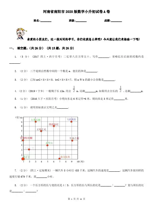 河南省南阳市2020版数学小升初试卷A卷