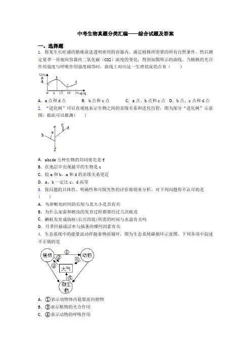 中考生物真题分类汇编——综合试题及答案