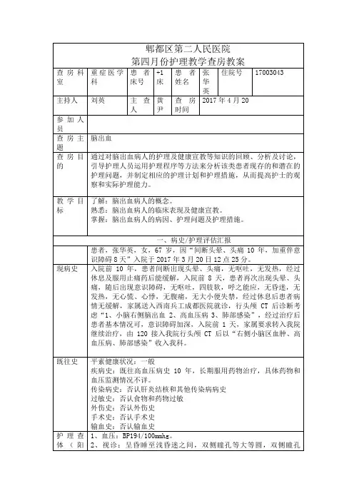 脑出血病人的护理查房