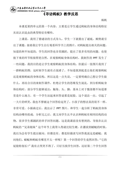 《寻访蚂蚁》教学反思