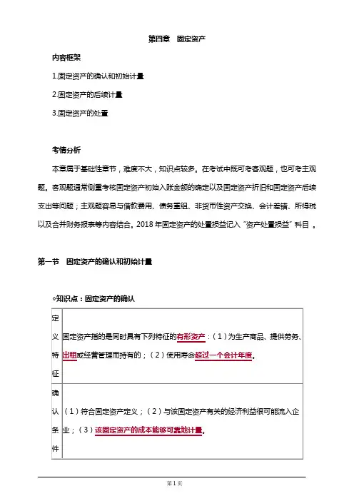 2019年注册会计师考试知识要点分析及考前押题第四章 固定资产