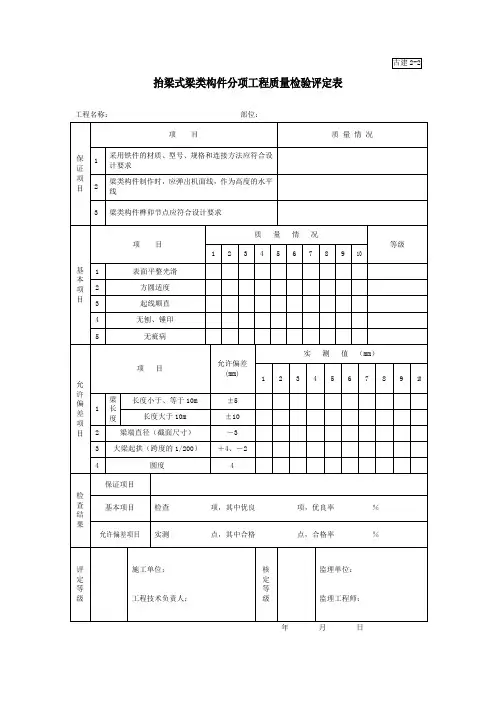 抬梁式梁类构件分项工程质量检验评定表